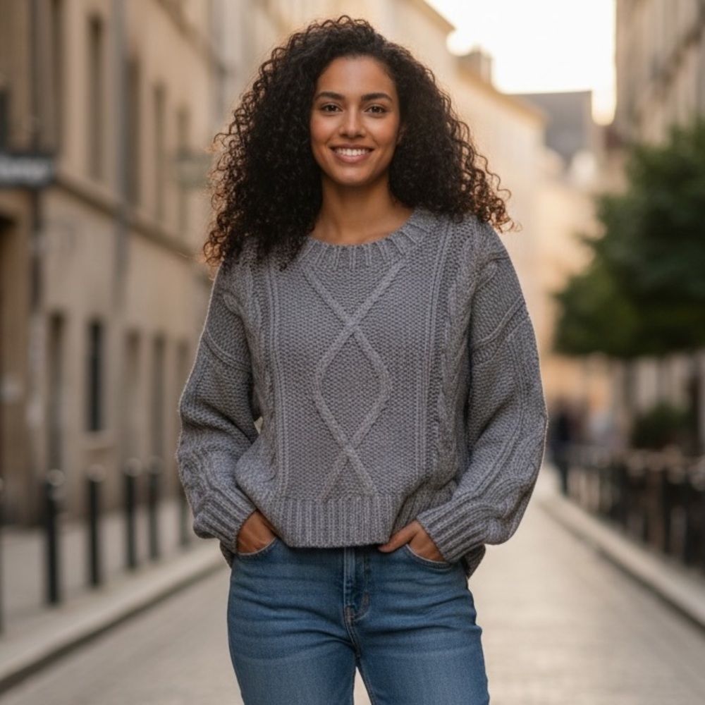 Nasty Gal Gray Cable Knit Sweater